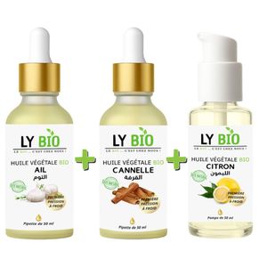LY BIO PACK HUILE AIL 50ML - PIPETTE + HUILE CANNELLE 50ML - PIPETTE + HUILE CITRON 50ML - POMPE