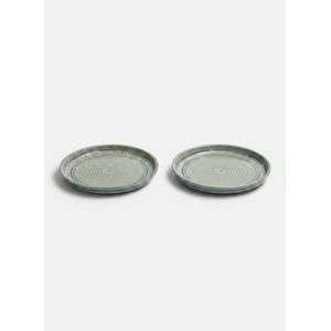 Lot de 2 - Assiettes Creuses en Céramique Artisanale, Design Spirale Bleu-Gris
