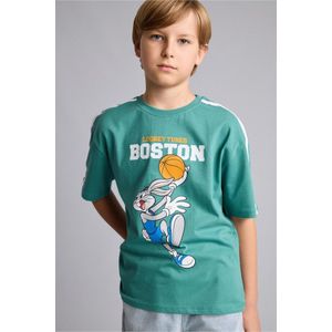 Defacto T-shirt vert Looney Tunes à col rond et manches courtes 100% coton pour garçon