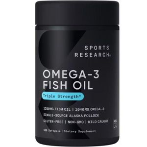 Sports Research Huile de poisson Omega-3 Fish Oil, Triple Strength, 1,250 mg, 120 Softgels
