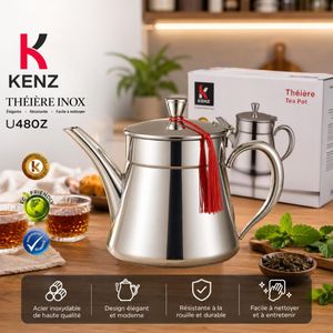 Kenz Théière en Acier Inoxydable 48 OZ avec Filtre Intégré, ZG-48
