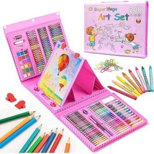 Coffret cadeau d'art 208 pcs avec étui chevalet pliable double face, kit de peinture et de dessin, pastels à l'huile, crayons de couleur, pinceaux aquarelle