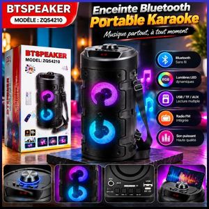 Enceinte Bluetooth ZQS4210 Maroc – Haut-Parleur Portable 12W avec LED RGB, Radio FM, USB, MicroSD, Batterie Rechargeable
