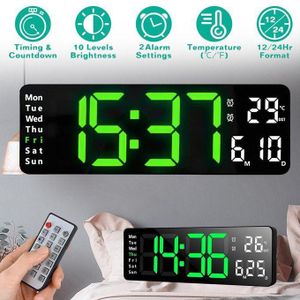 Horloge murale numérique Décoration grand écran 13 pouces LED avec télécommande, compte à rebours et variateur, affichage de la date, du jour de la semaine et de la température, horloge murale numérique pour la décoration du Salon Bureau Chambre