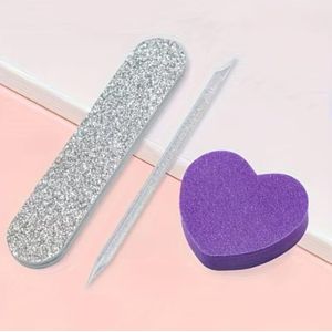 Mini Kit Manucure 3-en-1 – Lime, Repousse-Cuticules & Polissoir Cœur