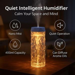 Lampe de Table avec Humidificateur d’Air en Cristal USB – Diffuseur d’Arôme 900ML