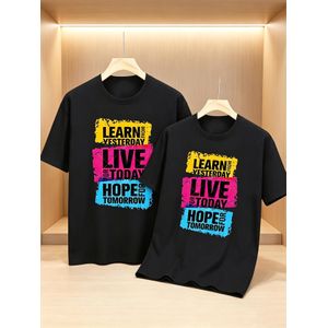 Ensemble de t-shirts pour homme en mélange de coton - Imprimé « Apprends hier, vis aujourd'hui » - Tenue décontractée