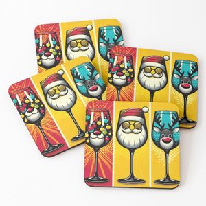 4 Dessous de Verre Christmas Vintage Pop Art Cups, tasses de Noël, vintage de Noël sous tasse unique 