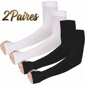 Lot de 2 Paires Manchons de Bras Compression Rafraîchissants Anti-UV UPF 50+ – Manchettes Protection Solaire Unisexes Homme Femme–Couvre-Bras Respirants, Élastiques, Anti-Transpiration–Idéal Sport Plein Air, Cyclisme, Running, Golf, Randonnée, Fitness