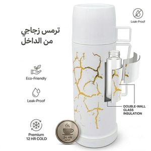 Thermos en Verre Double Paroi 450 ml – Bouteille Isotherme Chaud 24h / Froid 12h – Anti-Fuite Design Élégant