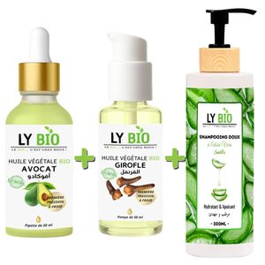 LY BIO PACK HUILE AVOCAT 50ml - PIPETTE + HUILE GIROFLE 50ML - POMPE + SHAMPOOING ALOE VERA 200ML