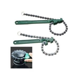 Cle Serre Tube a chaine, Cle Filtre a huile Ajustable 9" 225mm, Cliquet Outil
