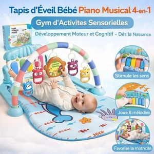 Tapis d’Éveil Bébé Piano Musical 4-en-1 – Gym d’Activités Sensorielles – Développement Moteur et Cognitif – Dès la Naissance