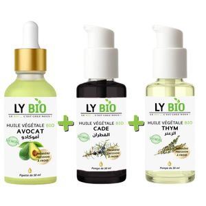 LY BIO PACK HUILE AVOCAT 50ml - PIPETTE + HUILE CADE 50ML - POMPE + HUILE THYM 50ML - POMPE