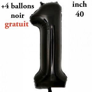 Ballon chiffre géant anniversaire Noir N° 1  (1M) (40 pouce) +4 Ballons Noir