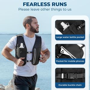 Sac à Dos Gilet d’Hydratation Réglable pour Running, Trail et Randonnée – Veste de Course Légère et Respirante pour Homme et Femme, Poche à Eau Souple, Porte-Téléphone et Rangement Pratique pour Cyclisme, Marathon et Camping