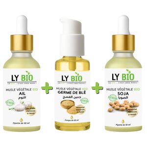 LY BIO PACK HUILE AIL 50ML - PIPETTE + HUILE GERME DE BLE 50ML - POMPE + HUILE SOJA 50ML - PIPETTE