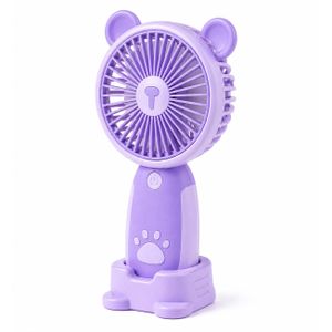 UNIQUE مروحة محمولة صغيرة قابلة للشحن USB – تصميم دب مدمج – مكتب سفر منزل – بنفسجي