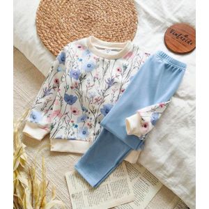 SHEIN  Kids Ensemble sweat-shirt à manches longues avec dégradé jaune et fleurs et leggings côtelés, tenue et mignonne pour le printemps/automne