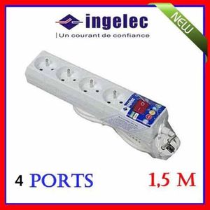 Rallonge multiprise INGELEC 3 prises 2P+T 1,5m blanc - VISIONAIR Maroc