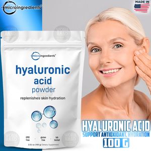 Microingredients Pure Hyaluronic Acid Serum Powder, Support Anti Aging Sérum pour Visage Peau Powerfully Support Antioxidant, Hydration (100 g)