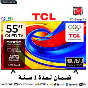 TCL 55 Premium QLED 4K UHD Smart Google TV Dolby Vision HDR10+, Mince & Corps Uni + Support gratuit, 55P7L