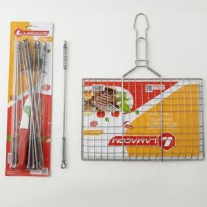 Lamacom Pack Grille de barbecue grand modèle et 12 brochettes acier inoxydable 