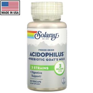 Probiotics Blend (Freeze Dried Acidophilus, Bulgaricus & Thermophilus) and Prebiotic Goat's Milk 3 Billion CFU 50 Veg-Capsules - مزيج ال-بروبيوتيك الحي المجفف بالتجميد + مسحوق حليب الماعز ال-بريبايوتيك 3 مليارات وحدة تشكيل مستعمرة 50 كبسولة نباتية، هضم 