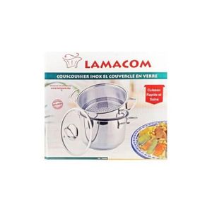 Lamacom Couscoussier 8L - Inox Couvercle en Verre Antiadhésive