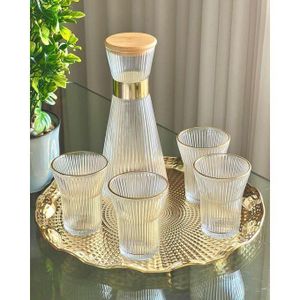 Carafe avec couvercle en bois 1L et 6 verre transparent 200ML
