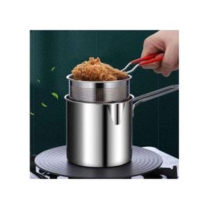 Friteuse en Acier Inoxydable avec Panier – Poignées Rouges – Friture Sécurisée à la Maison