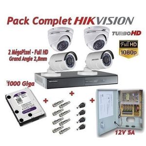 Hikvision Pack de Cameras de surveillance WiFi Sans Fil NVR 1080P + 4  Camera Etanche + 1TB WD NK42W0H-1T(WD) à prix pas cher