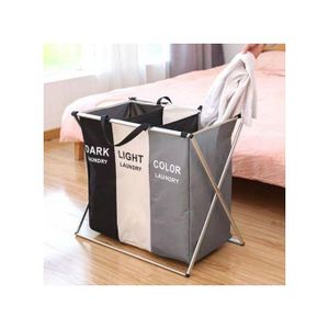 Panier à linge 3 compartiments pliable Grande Capacité 135L,Étanche,Paniers a linge pour vêtements et jouets