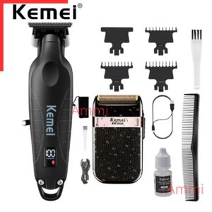 Kemei KM-2024+KM-2293 Ensemble Tondeuse à cheveux professionnelle, Ensemble complet de tondeuse à barbe sans fil ,Tondeuse à Barbe & Cheveux, Rasoir Électrique, Tondeuse de Barbier Sans Fil, Kit de Coupe USB