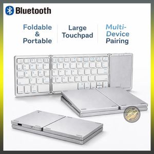 Clavier Sans Fil Pliable Bluetooth avec Pavé Tactile Intégré – Ultra-Fin en Aluminium, Multi-Appareils, Batterie Rechargeable USB-C, Compatible Windows / Android / iOS