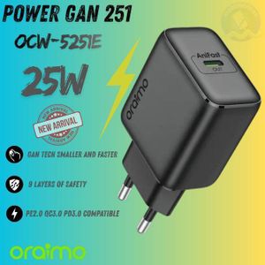 Oraimo PowerGaN 251 Mini Chargeur 25W Intelligent Sécurité Avancée OCW-5251E