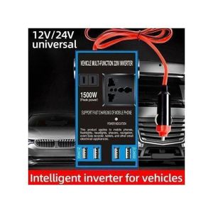 Convertisseur de tension de voiture 1500 W 4 ports USB, Puissance pour Voiture 12V/24V à 220V