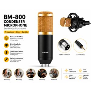 Microphone BM-800 Condensateur Professionnel Haute Sensibilité pour Streaming, Podcast, Chant et Enregistrement avec Support Antichoc et Câble Audio