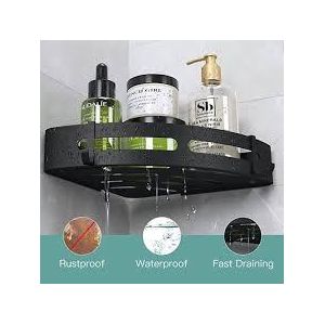 Genebre Étagères d'angle de douche en métal noir et paniers de rangement muraux
