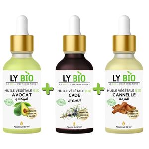 LY BIO PACK HUILE AVOCAT 50ml - PIPETTE + HUILE CADE 50ML - PIPETTE + HUILE CANNELLE 50ML - PIPETTE