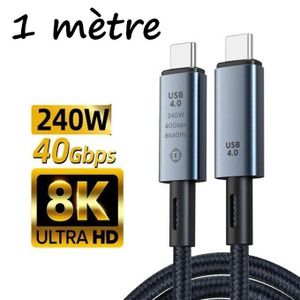 Câble USB4 1 mètre 40Gbps 240W 8K 60Hz Thunderbolt 4 Type C Charge Rapide Thunderbolt3 USB 4.0 USB C à C Câble de Transfert de Données pour Ordinateur Portable