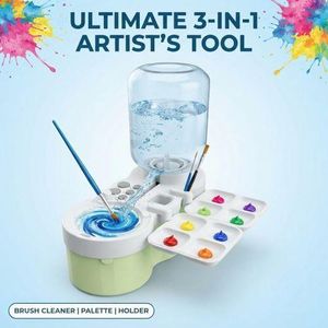 Lave-Pinceaux à Circulation d’Eau pour Peinture – Nettoyeur Multifonction avec Palette de Mélange, Bac de Récupération et Support pour Pinceaux et Accessoires Artistiques