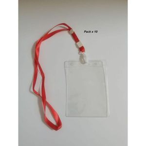 Pack de 10 porte-badges verticaux étanches avec cordon rouge