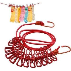 Corde à Linge de Voyage, Corde élastique de séchage, Cordon à Linge Portable, corde à linge de camping, avec 12 pinces coupe-vent, pour Jardin, Camping-Car, Bateau.