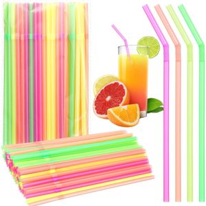 مصاصات شرب بلاستيكية متعددة الألوان، طويلة، مرنة، للاستخدام مرة واحدة (100 قطعة)