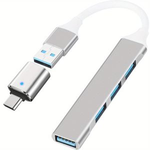 Adaptateur de transfert de données USB HUB haute vitesse 4-en-1, extension multiport avec connecteurs Type-C vers USB-A 3.0 pour Macbook Pro/Air, ordinateur portable, PS4, PS5, imprimante, souris