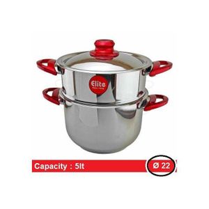 Elite Pot à couscous 5L en INOX avec Couvercle - Couscoussier poignées couleur rouge