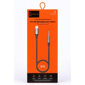 WINSTAR D12 Adaptateur Lightning vers Jack 3,5 mm Audio AUX Tressé Nylon avec Microphone et Commandes