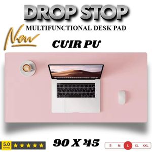 Drop Stop وسادة مكتب، وسادة ماوس، حصيرة مكتب من الجلد الصناعي المقاوم للانزلاق بحواف مخيطة، مثالية للمكتب والمنزل والمدرسة (وردي فاتح) 90 x 45x سم.