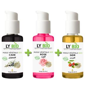 LY BIO PACK HUILE CADE 50ML - POMPE + HUILE ROSE 50ml - POMPE + HUILE SIDR 50ML - POMPE